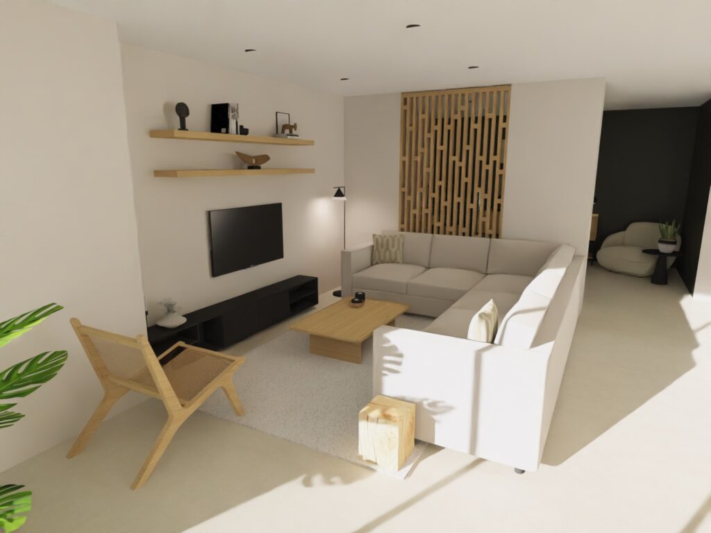 Décoration intérieur salon style japandi